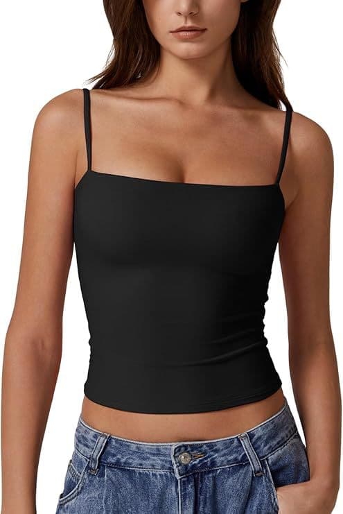 Adjustable Thin Strap Camisole Solid Slim Fit Cropped Tight Top for Women