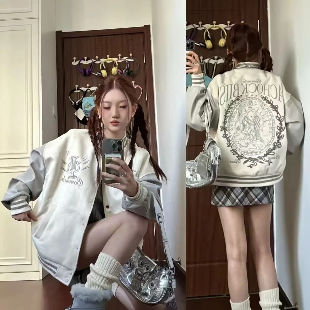 American high street baseball uniform for women in autumn and winter letter print bomber jacket oversize trendy couple coat