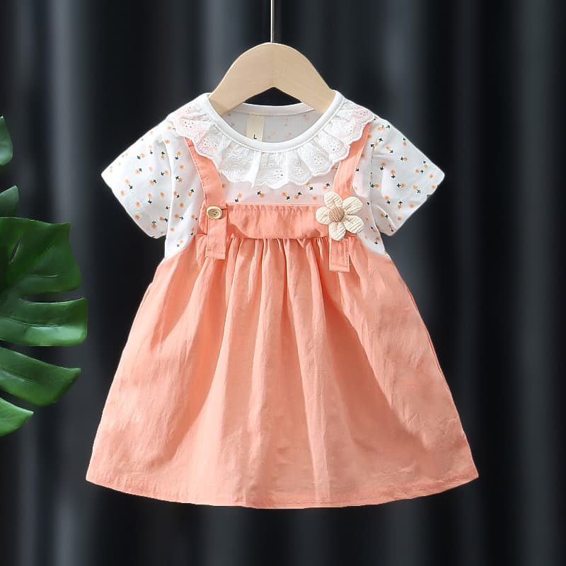 Girls' Dress 2025 Summer New Arrival, Cute Little Flower A-Line Dress, Children's 100% Cotton Short Sleeve Dress