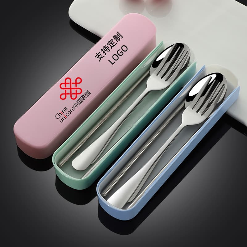 Stainless Steel Portable Gift Cutlery Set, Children's Fork Spoon Chopsticks, Viral Wholesale Manufacturer Promotion