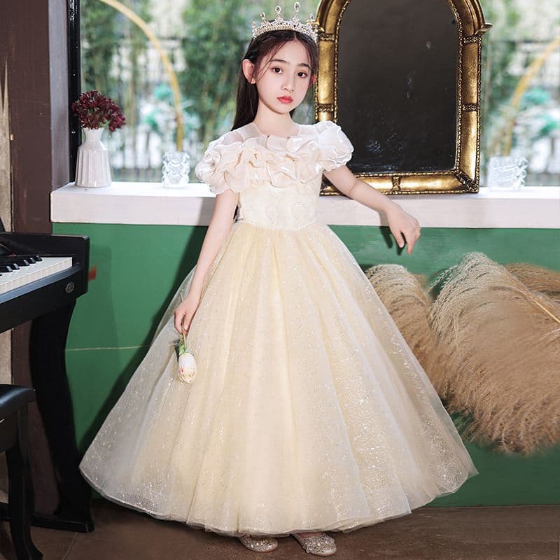 Girls' Birthday Dress, Luxury Princess Gown for Little Girls, Wedding Host, Piano Performance Outfit