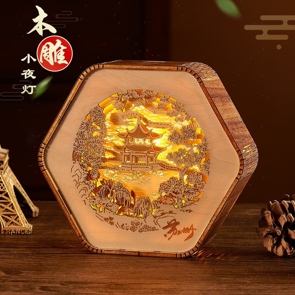 Creative Gift Wood Carving Lamp 3D Night Light Decorative LED Light Table Lamp Logo Souvenir