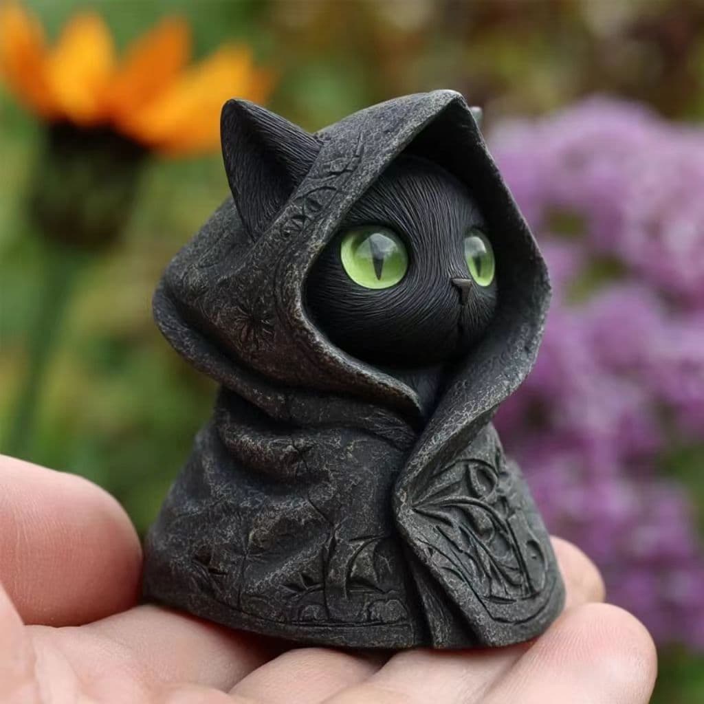 New Cross-Border Product Mysterious Hooded Cat Figurine Gothic Black Cat Statue in Cloak
