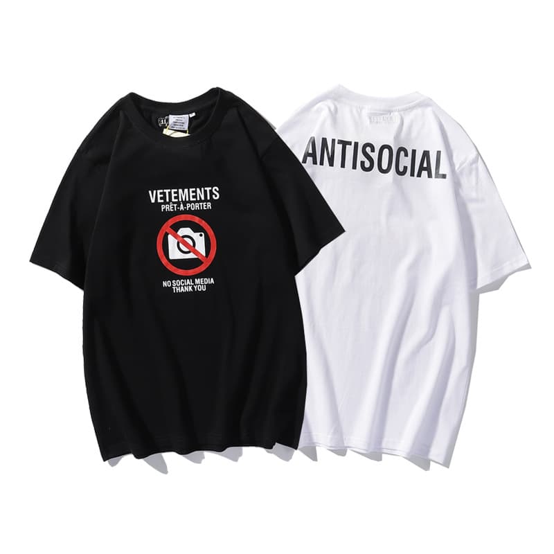 Summer ANTISOCIAL Unisex Loose Short Sleeve T-Shirt Cultural Print Cotton Top Quality Round Neck Casual Streetwear Tee