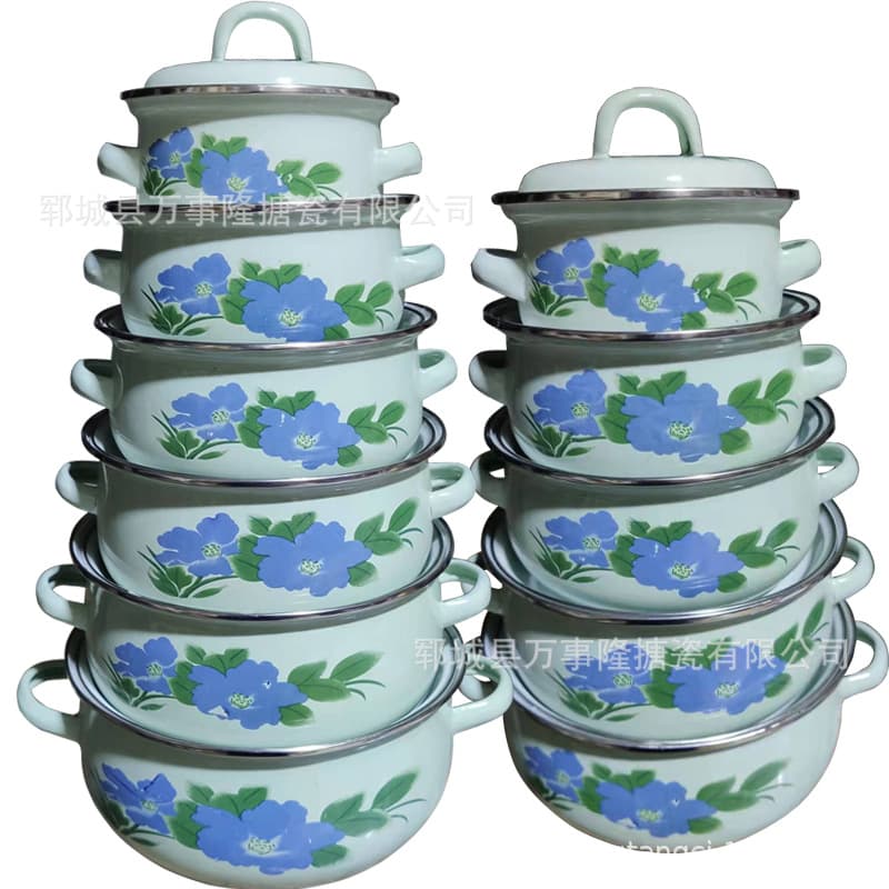 Factory Direct Enamel Pot Stew Pot Double Ear Enamel Cooking Pot Soup Pot Instant Noodle Pot Braised Pork Ribs Enamel Large Pot