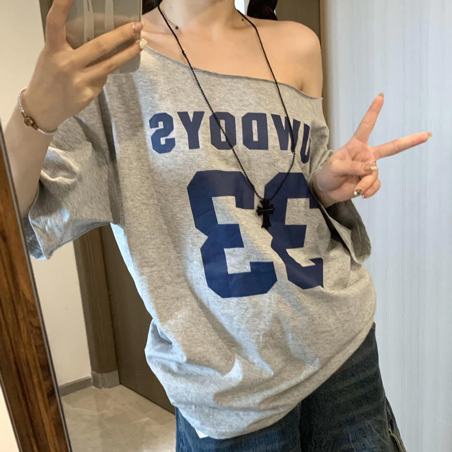 American Pure Desire Off-Shoulder Short Sleeve T-Shirt for Women Summer Loose Simple Style Slimming Sweet and Spicy Relaxed Fit Top