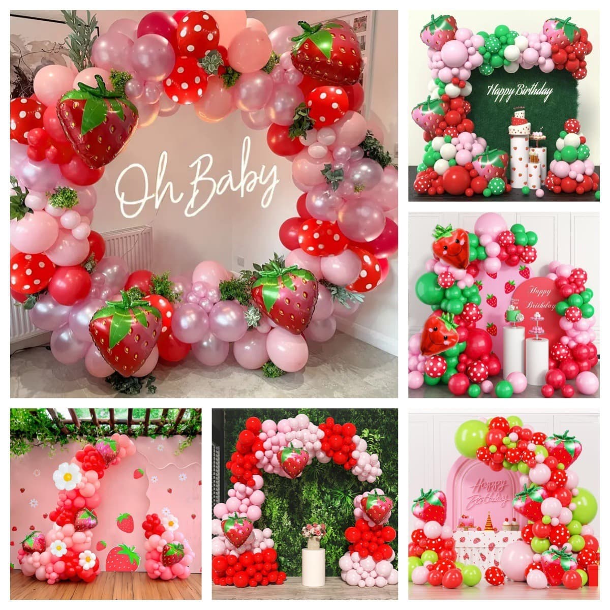 Strawberry-Shaped Balloon Decoration Set for Birthday Theme Party Photo Props Event Decor Arch Balloon Kit