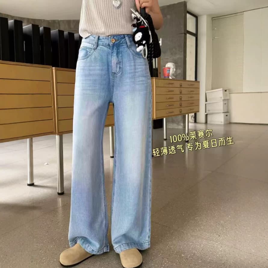 100 Lyocell In Stock ~ Tencel Jeans for Women Summer Thin Style 2026 New Straight Loose Lyocell Floor-Length Wide Leg