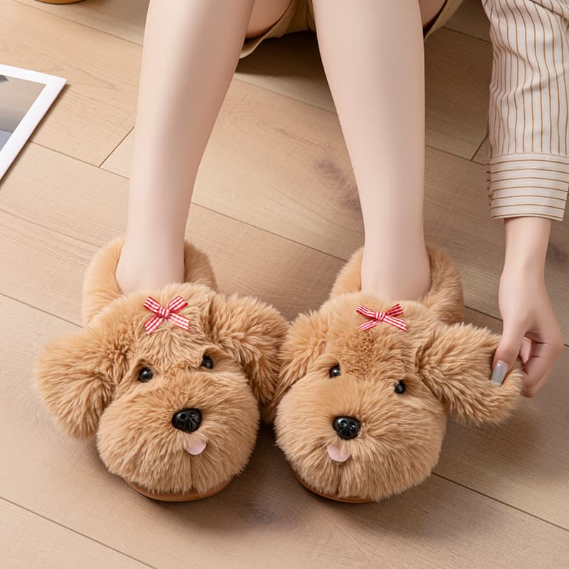 Cute three-dimensional Teddy plush slippers for women autumn and winter cartoon warm Baotou cotton slippers one-leg home shoes Xuerui
