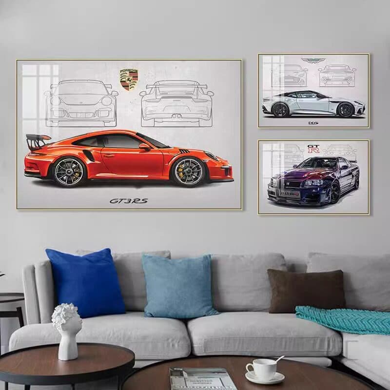Porsche 911 luxury car decorative painting GTR racing car theme poster hanging painting living room bedroom wall mural