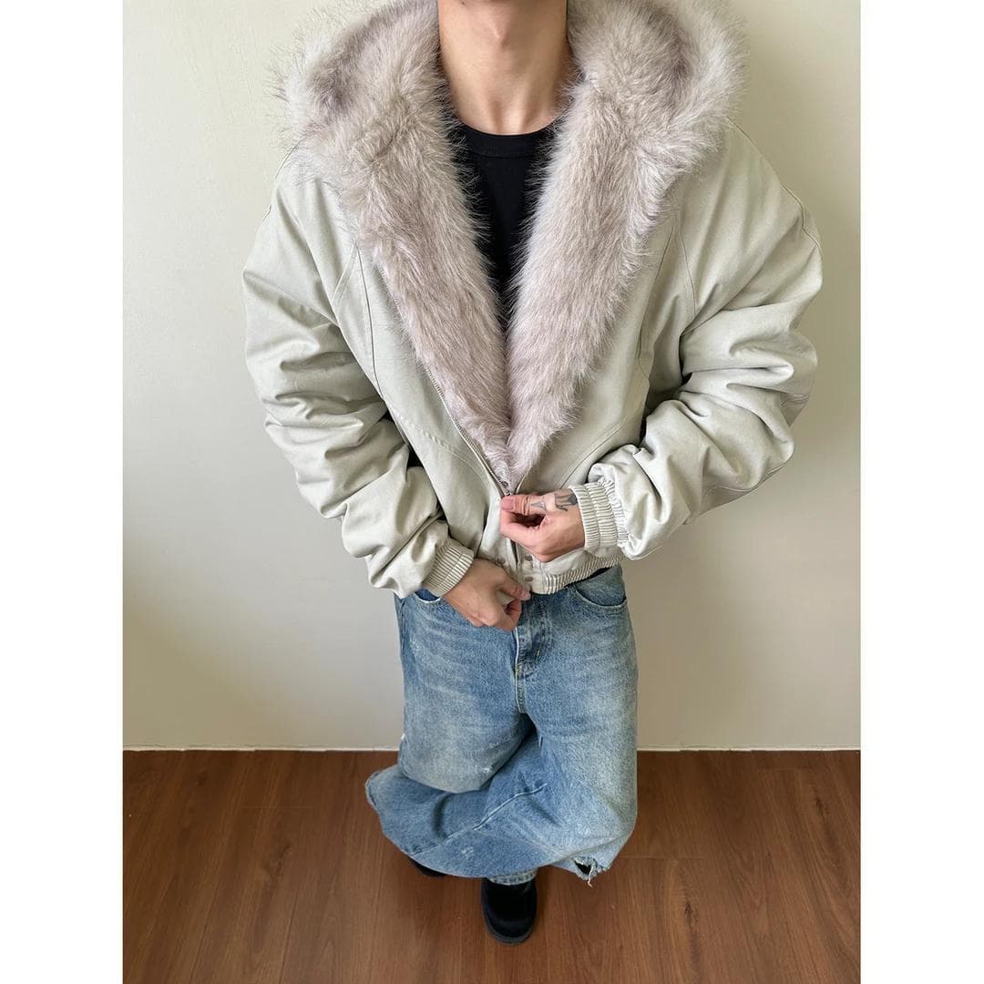 MADEEXTREME Eagle Feather Collar Hooded Short Cotton Jacket, Retro Unisex Cleanfit Thickened Winter Coat