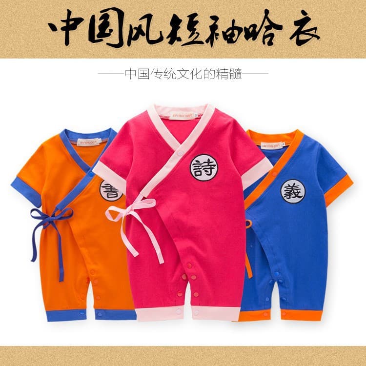 New Summer Short-Sleeve Baby Bodysuit Chinese Style Romper Infant Ethnic Wear Home Clothes Photography Outfit
