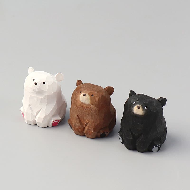 Handmade solid wood carved bear doll ornament cartoon creative animal desktop car decoration couple gift wholesale