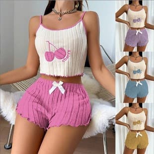 Casual foreign trade cross-border hot-selling European and American style embroidery brushed cami top shorts set women's pajamas