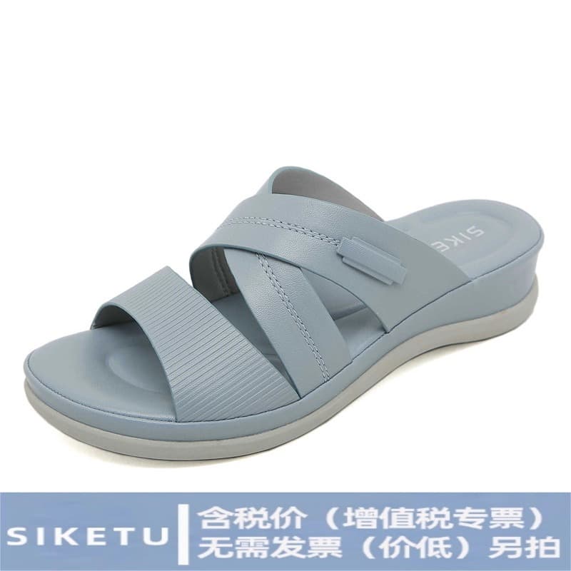 Sweet Summer Thick Heel Sandals Women's Fashionable Casual Round Toe PU Material Beach Shoes Wholesale Comfortable Slip-On