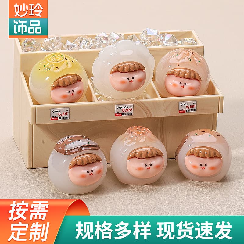 New Glow-in-the-Dark Breakfast Food Toy Pan-Fried Bun Creative Cartoon Resin Craft DIY Micro Landscape Decoration Small Ornament