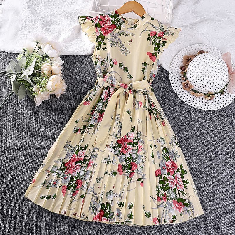Girls Dress Export Children's Clothing 2025 Summer New Korean Style Kids Hot Retro Print Princess Dress Wholesale