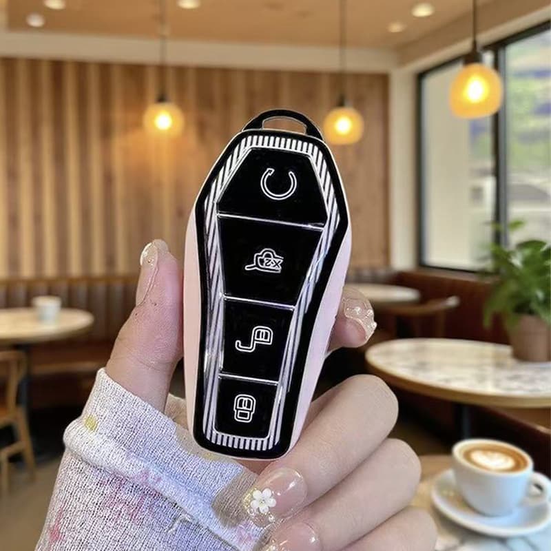 BYD Han Key Case for Han DM-i Han EV 2025 Black White Black Pink Stripe Style Premium TPU Keychain Cover for Men and Women