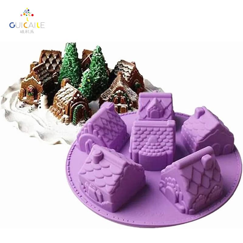 6-Piece Small House Christmas House Cake Chocolate Mold DIY Handmade Soap Mold Muffin Christmas Baking Tools