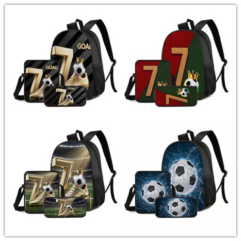 New student 3-piece football print school bag football theme backpack set lightweight fashionable mixed color backpack batch