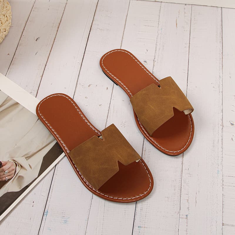 New Export Style Plus Size V-Neck Flat Slippers for Women Summer Solid Color Simple Open-Toe Lightweight Outdoor Sandals