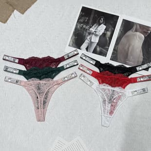 Factory Direct Ling Sexy Lace Logo Rhinestone Thong Briefs Hot Temptation Sexy Women's Briefs