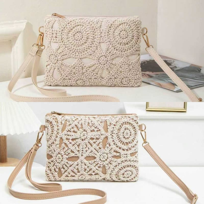 Korean Style Casual Straw Woven Beach Bag, Vintage Women's Bag, Hollow New Flower Fashion Shoulder Crochet Knitted Bag