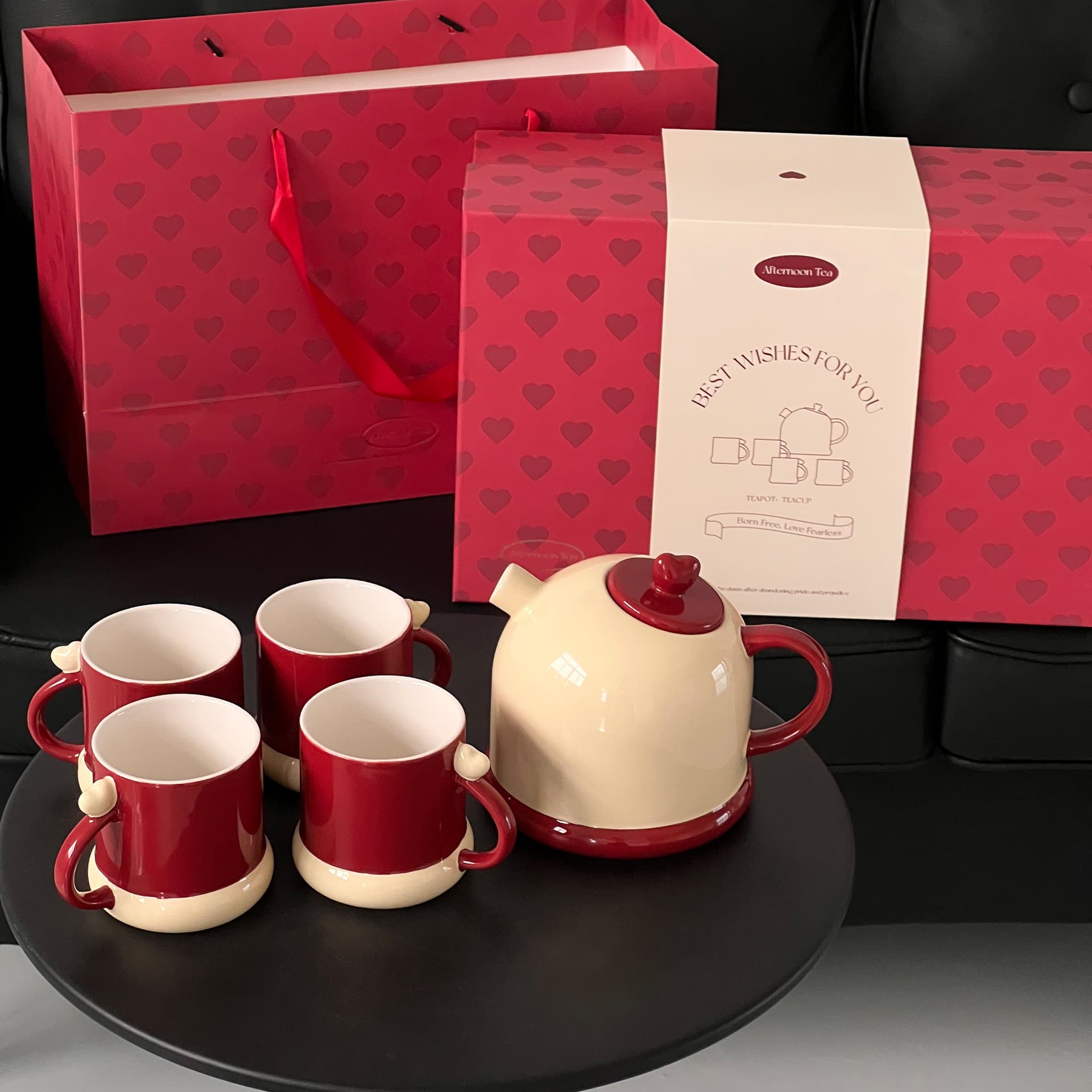 Shang'en Love Ceramic Tea Set, Home Luxury Living Room Water Set Gift Box, Wedding Gift, Souvenir