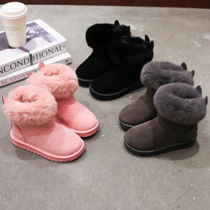 2024 Winter New Children's Snow Boots, Girls' Fleece-Lined Princess Ankle Boots, Warm Baby Cotton Shoes, Boys' Shoes