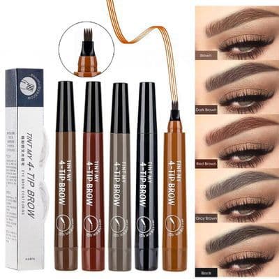 Cross-Border Hot Selling Four-Prong Eyebrow Pencil with Chinese and English Packaging, Four-Fork Waterproof Eyebrow Pencil, Four-Head Eyebrow Pencil, Thick Handle Liquid Eyebrow Pencil