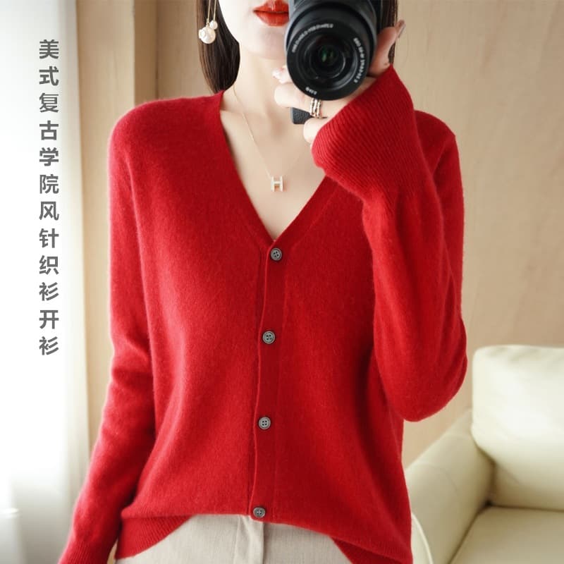 Women's Oversize Long Sleeve Knitted Cardigan Autumn Winter Outerwear V-neck Sweater Coat Loose Fit Fashionable Commute Style