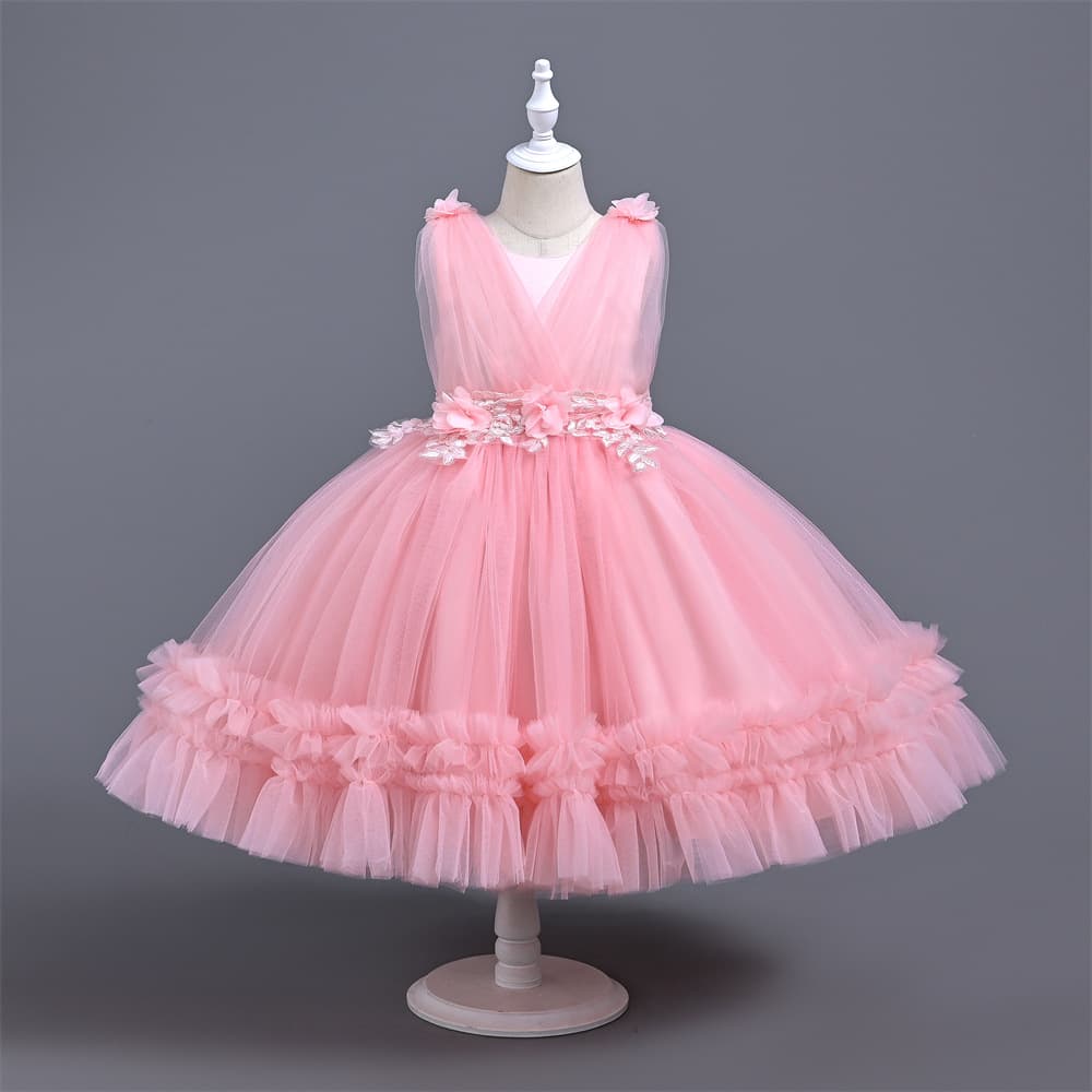New Year Children's Dress Gown Summer Mid-Large Child Banquet Piano Princess Dress Red Dress for Girls