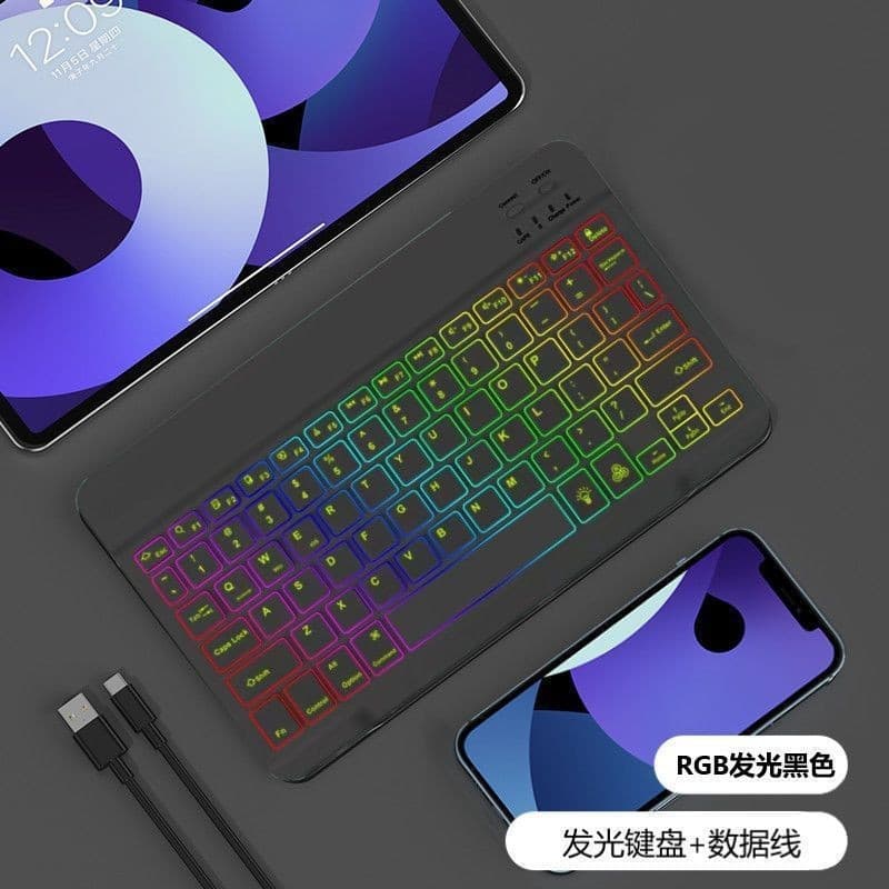 Bluetooth Keyboard for iPad Phone Tablet RGB 7-Color Backlit Wireless Mouse Combo Wholesale Tri-Color Backlit