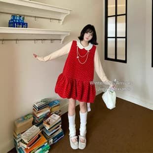 New Year Red 2026 Spring New Korean Fashion Versatile Round Neck Sleeveless Loose Slimming Polka Dot Vest Dress