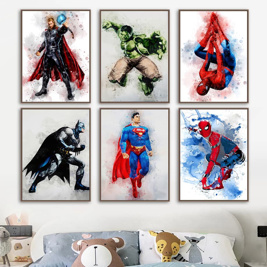 Marvel Universe Superhero Spider-Man Hulk Poster Wall Art Living Room Bedroom Canvas Decorative Print