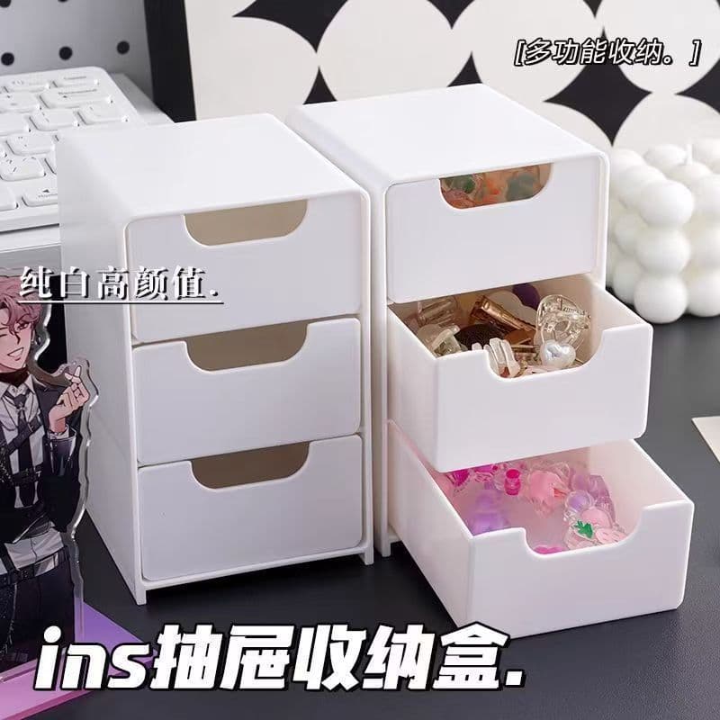 Desktop storage box, three-layer drawer type, white cosmetic storage box, desktop jewelry box