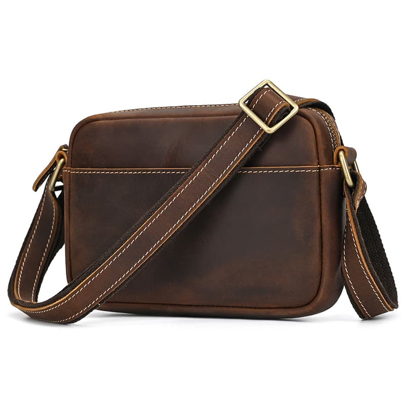 Crazy Horse Leather Shoulder Bag Genuine Leather Crossbody Bag Top Layer Cowhide Small Crossbody Bag Summer and Autumn Portable Small Bag Genuine Leather Crossbody Bag for Men