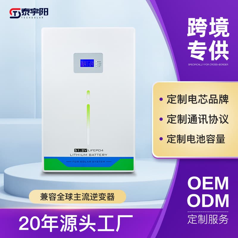 Cross-border Custom Solar Photovoltaic 51.2V Home Wall-Mounted LiFePO4 Battery Lipo4 battery