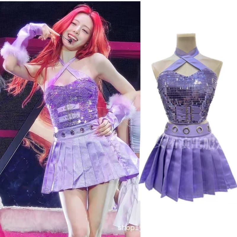 TC Girl Group Shin Yuna Same Style Performance Outfit Bar Gogo Purple Sequin Set Jazz Lead Dance Stage Costume