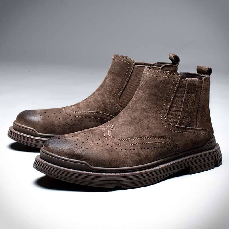 Martin Boots Men's Genuine Leather Low-top Workwear Shoes Winter Fleece-lined Warm Men's Boots British Style Trendy Chelsea Boots Men