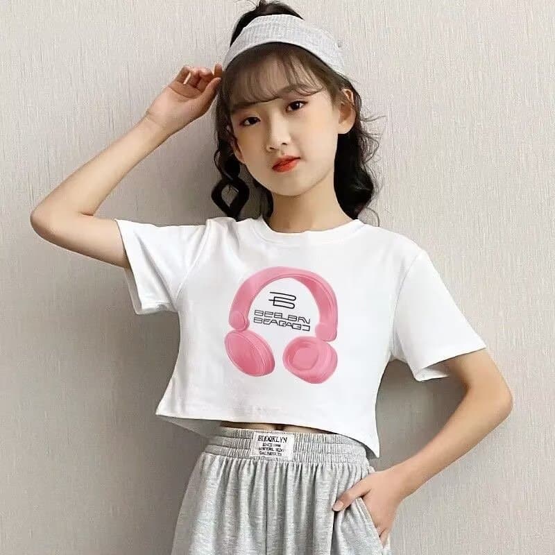 Children's Summer White Printed T-Shirt Trendy Girls Short Top Short Sleeve 2024 New Breathable Top