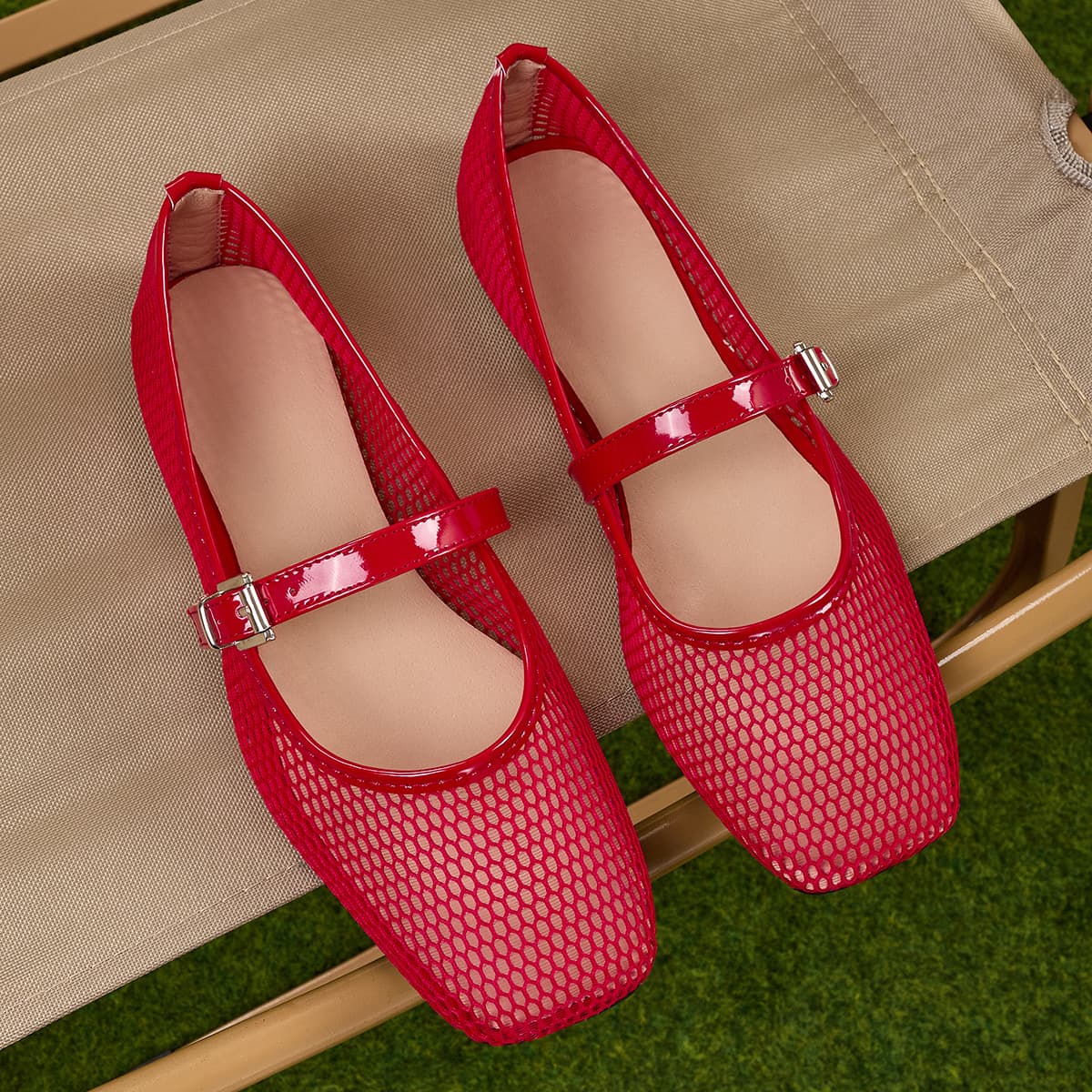 In Stock for Export Amazon Flat Summer Mesh Shoes 2025 New Hollow Mary Jane Flats