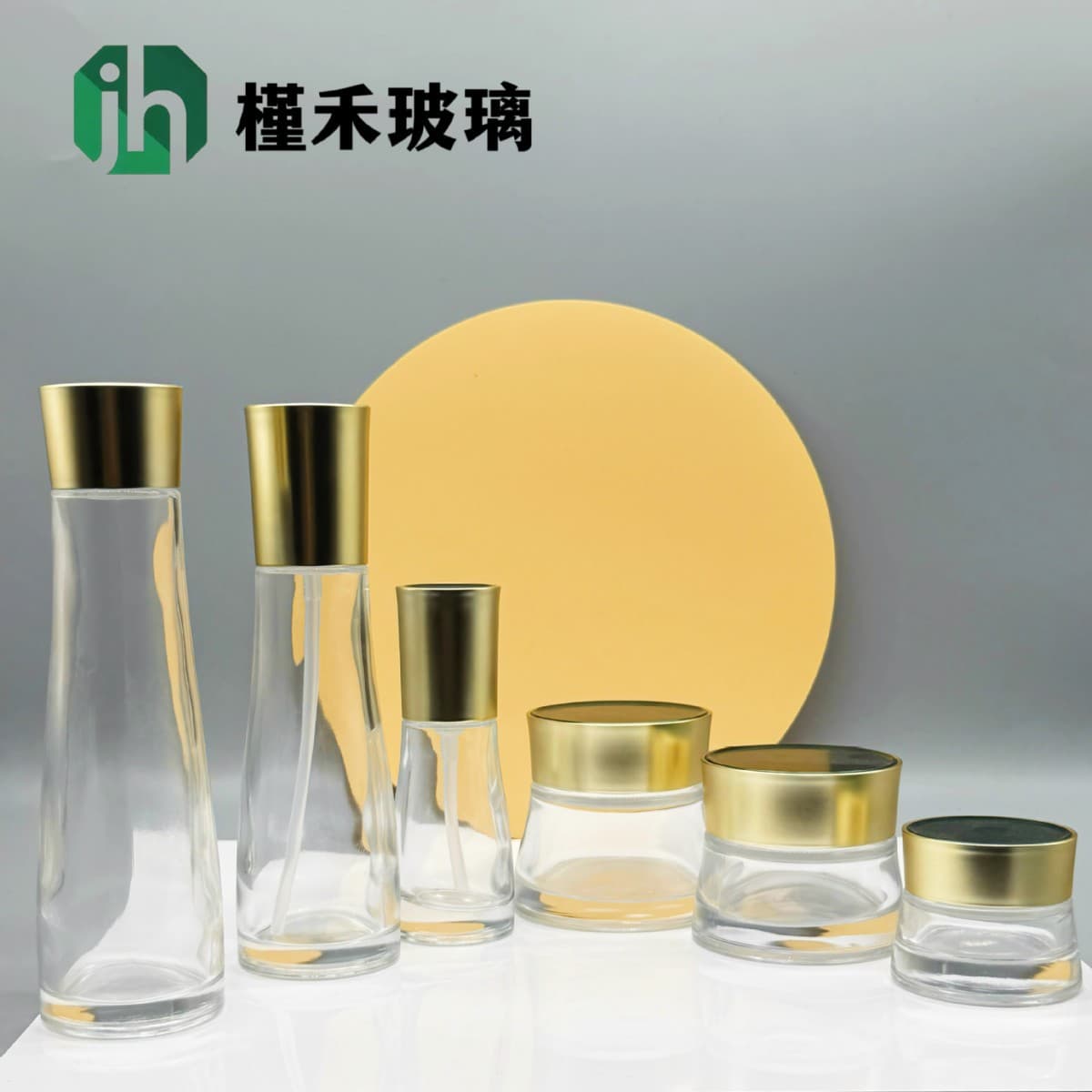 Transparent glass 50g100ml metallic triangular bottle travel essence lotion makeup and skin care product set sub-bottle