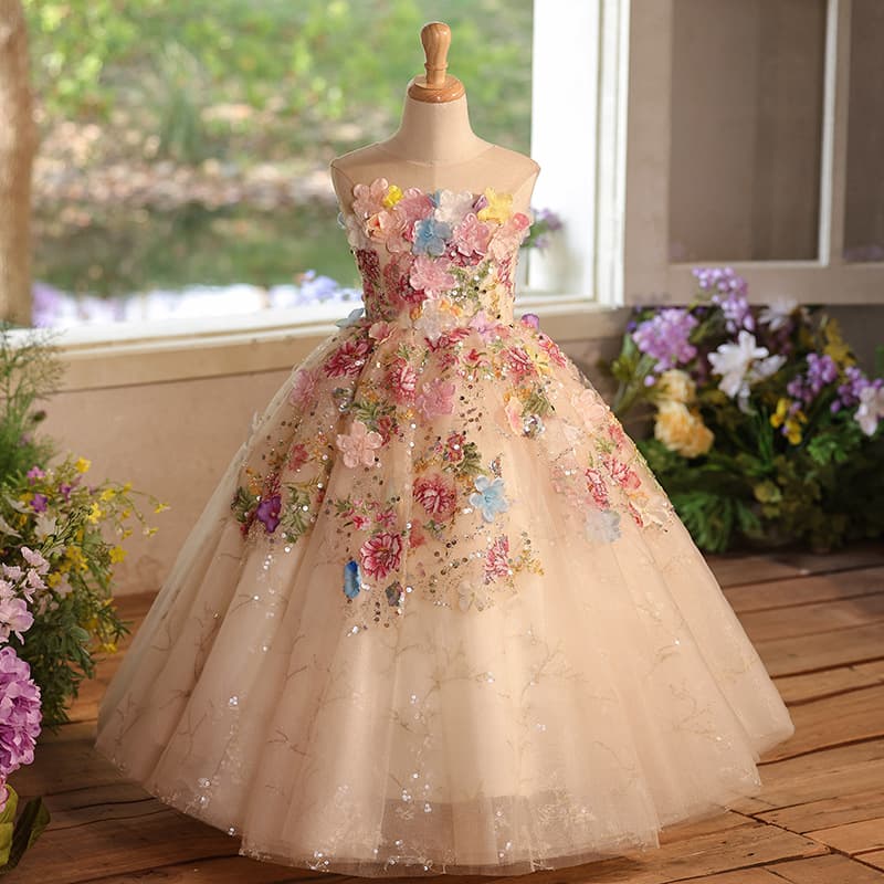Girls' Fairy Forest Princess Dress, Children's Birthday Tulle Tutu, Little Host Piano Performance Outfit