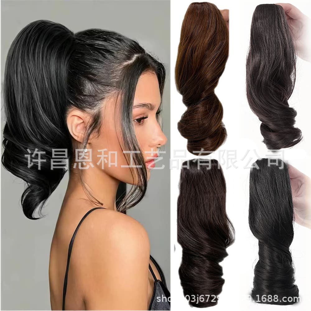 European and American Cross-border Large Claw Clip Spiral Curly Ponytail Wig for Women Synthetic Short Curly Ponytail Princess Curl Wig Ponytail
