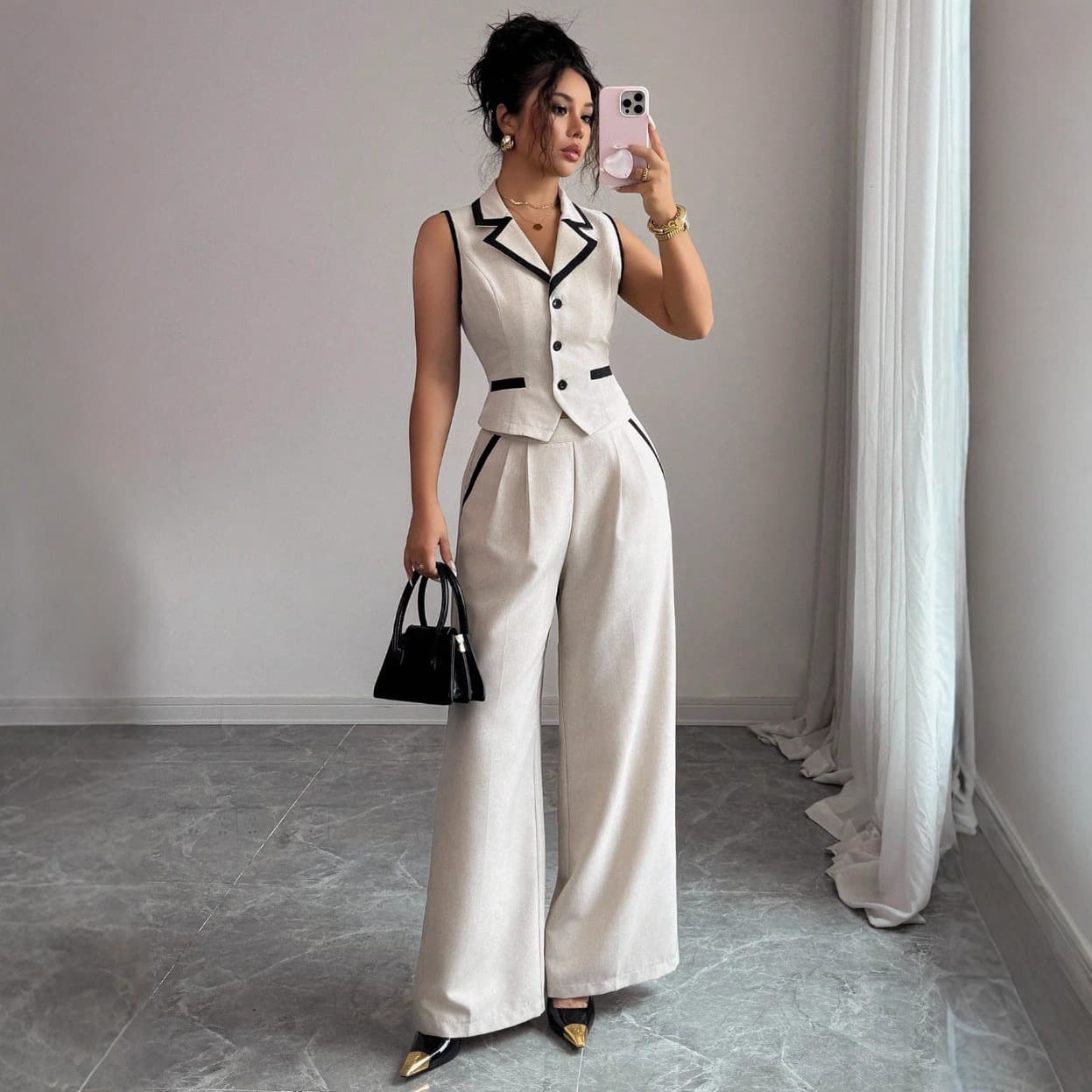 2026 Cross-border EU/US Size Casual Solid Simple Summer Vest Top and Long Pants Two-Piece Set