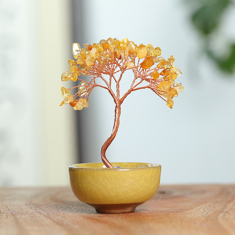 Natural Crystal Money Tree with Tea Cup Base, Crystal Treasure Bowl Home Craft Tree Ornament Factory TV Cabinet