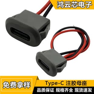 Snap Lock Board Type-C Female Waterproof IP67 with Wire Female Solder Snap, Desk Lamp Projector TYPE-C 2P Injection Molded
