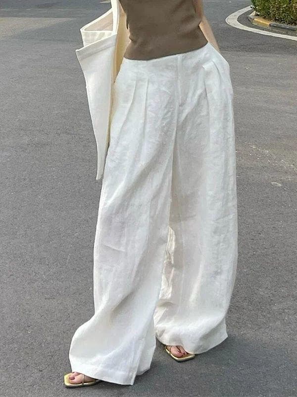 Export 2026 Summer New Korean-Style Linen Wide-Leg Pants for Women with Pleated Design, Slimming and Drapey Casual Pants