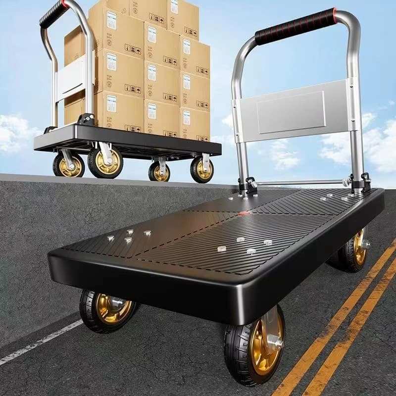 [Factory Direct] Four-Wheel Flatbed Trolley for Cargo Hauling, Foldable Handcart for Delivery and Transport